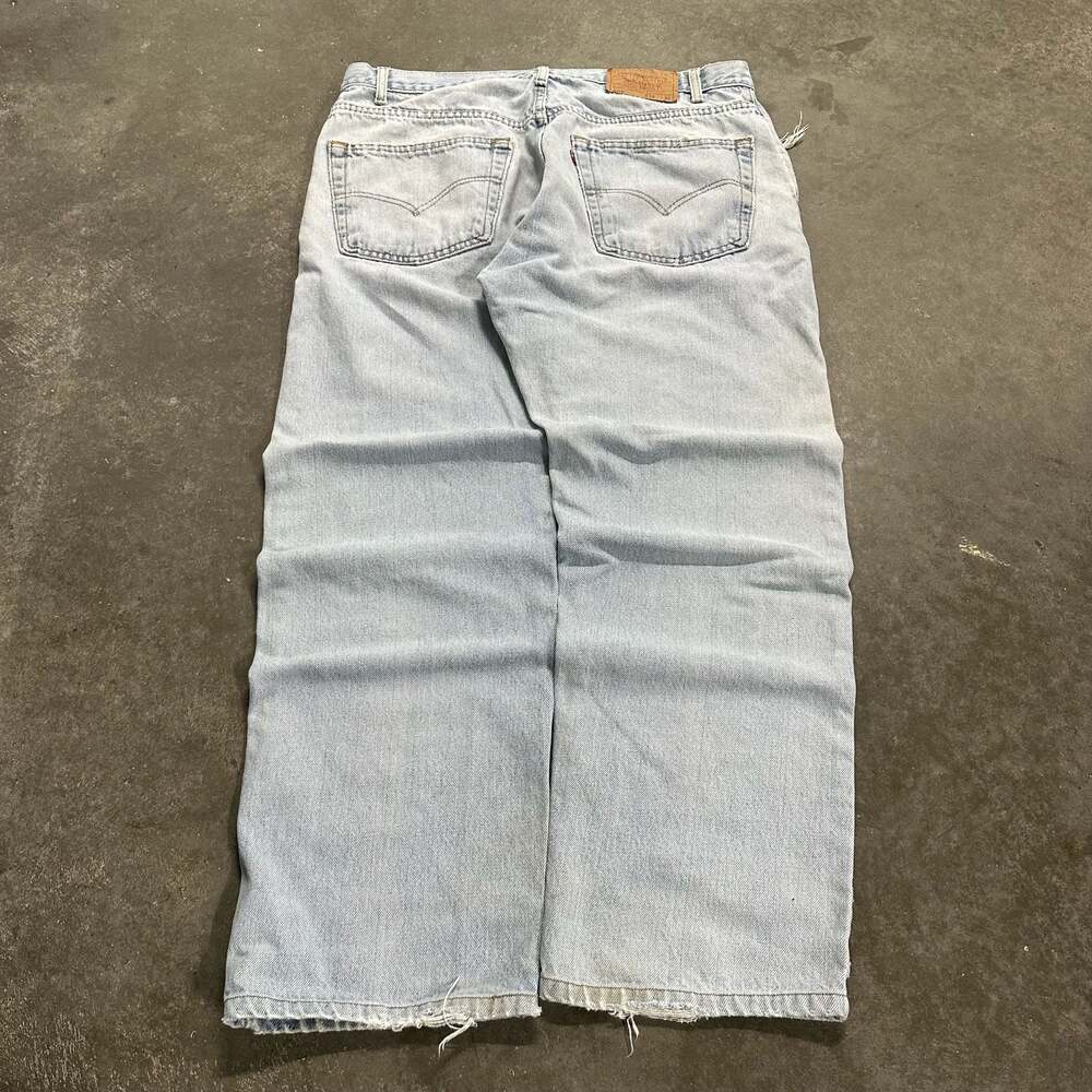 Baggy Levi's 505 Regular Fit Straight Leg Distressed Light Wash Jeans 38x30